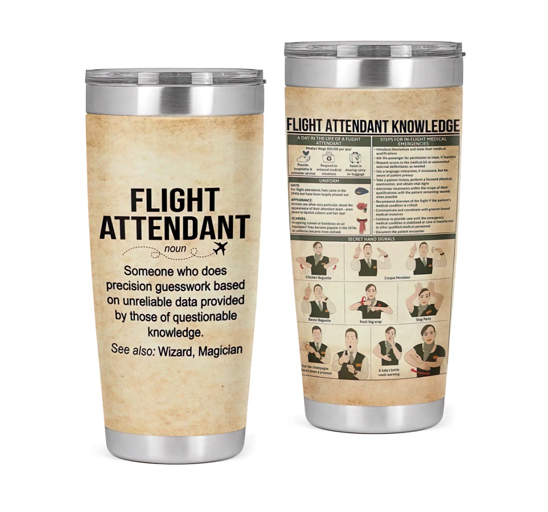 Flight Attendant Knowledge And Definition 3d Printed Insulated Coffee Skinny Cup Double Walled Hot & Cold Drinks Tumbler 20oz With Lid, Travel Coffee
