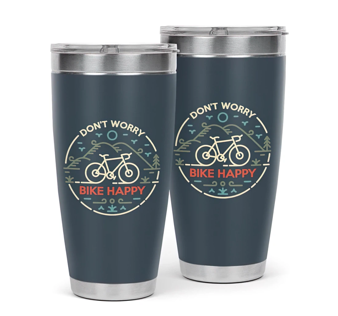 Don't Worry Bike Happy 3d Printed Insulated Coffee Skinny Cup Double Walled Hot & Cold Drinks Tumbler 20oz With Lid, Travel Coffee Mug