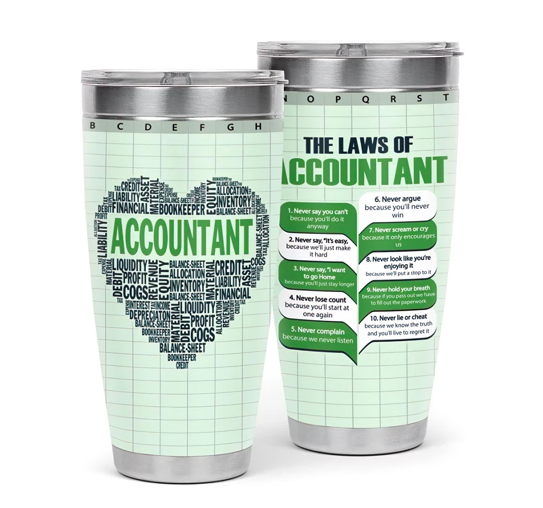 Accountant Heart 3d Printed Insulated Coffee Skinny Cup Double Walled Hot & Cold Drinks Tumbler 20oz With Lid, Travel Coffee Mug