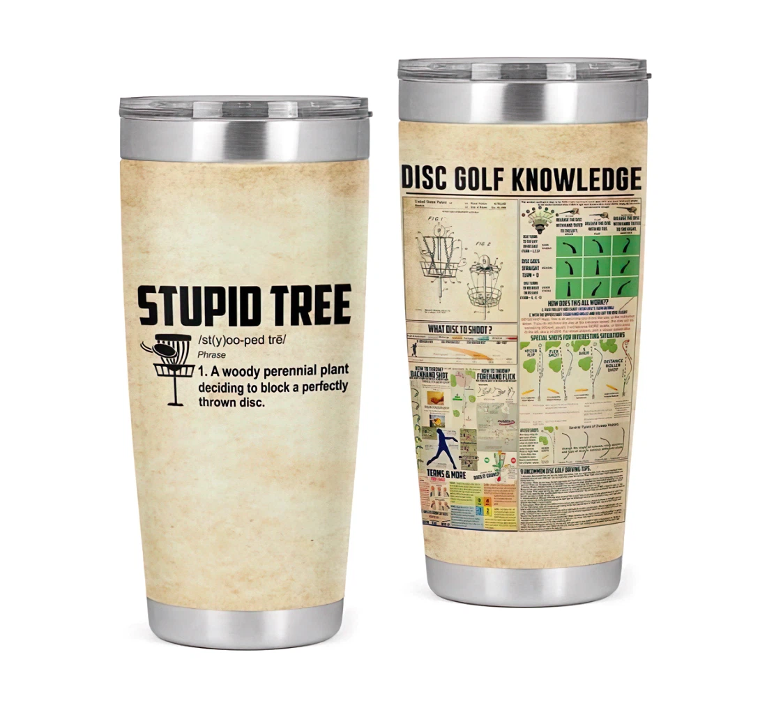 Disc Golf Knowledge Stupid Tree 3d Printed Insulated Coffee Skinny Cup Double Walled Hot & Cold Drinks Tumbler 20oz With Lid, Travel Coffee Mug