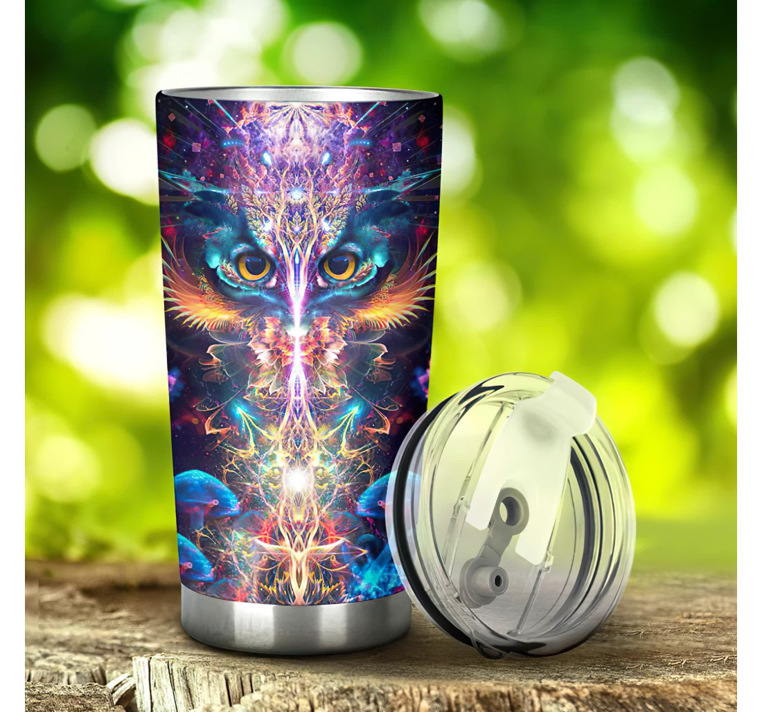 Owl Colorful Galaxy 3d Printed Insulated Coffee Skinny Cup Double Walled Hot & Cold Drinks Tumbler 20-30oz With Lid, Travel Coffee Mug