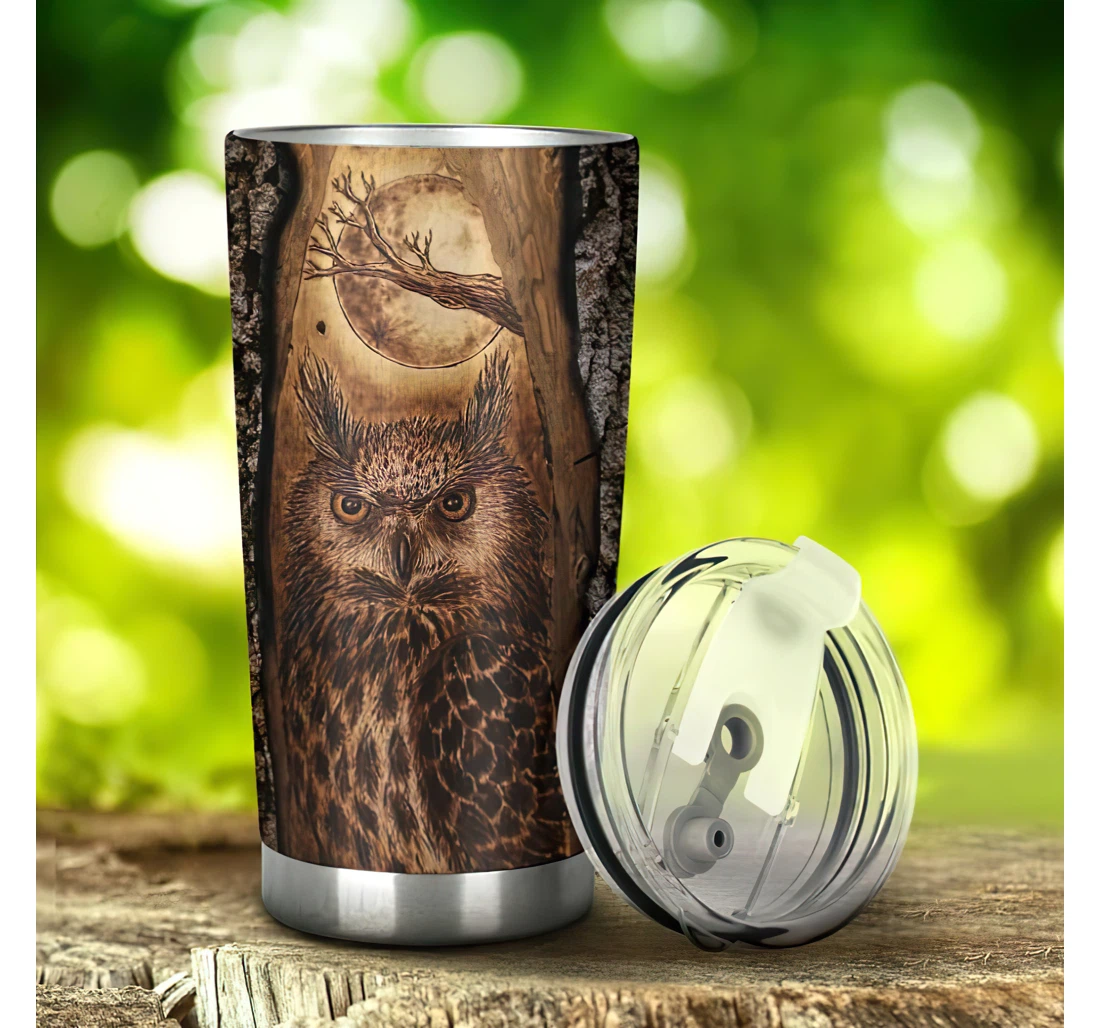 Old Style Moon Owl And Tree 3d Printed Insulated Coffee Skinny Cup Double Walled Hot & Cold Drinks Tumbler 20-30oz With Lid, Travel Coffee Mug