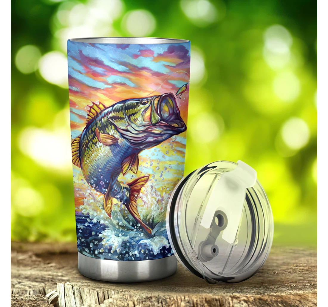 Fishing Hobbies Colorful Sky 3d Printed Insulated Coffee Skinny Cup Double Walled Hot & Cold Drinks Tumbler 20-30oz With Lid, Travel Coffee Mug