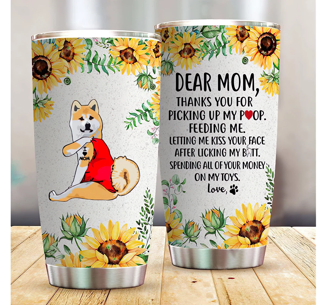 Dear Mom Dog Personalized Custom Name 3d Printed Insulated Coffee Skinny Cup Double Walled Hot & Cold Drinks Tumbler 20-30oz With Lid, Travel Coffee