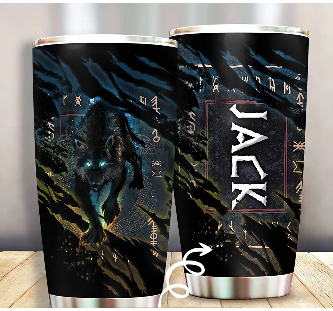 Viking Wolf In Night Personalized Custom Name 3d Printed Insulated Coffee Skinny Cup Double Walled Hot & Cold Drinks Tumbler 20-30oz With Lid, Travel