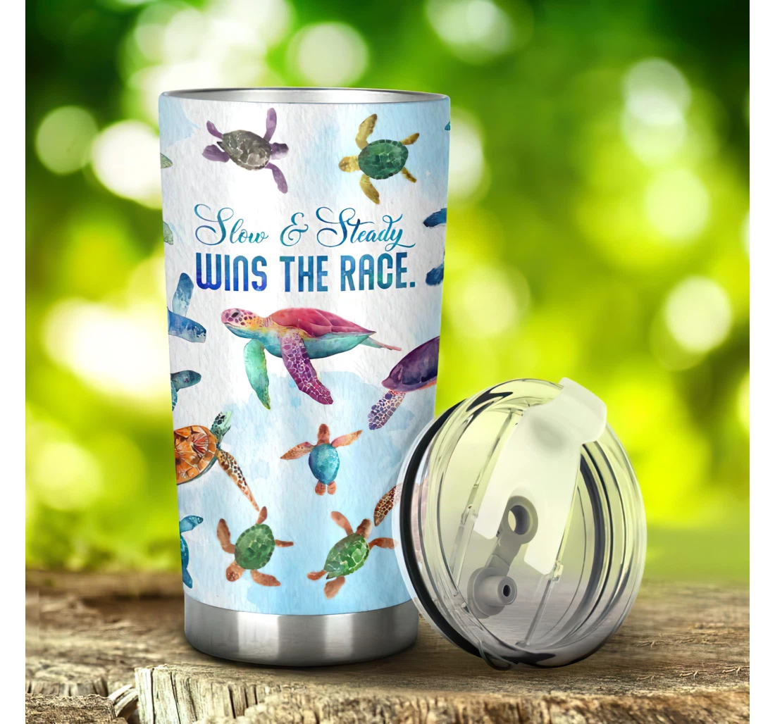 Slow And Steady Wins The Race 3d Printed Insulated Coffee Skinny Cup Double Walled Hot & Cold Drinks Tumbler 20-30oz With Lid, Travel Coffee Mug