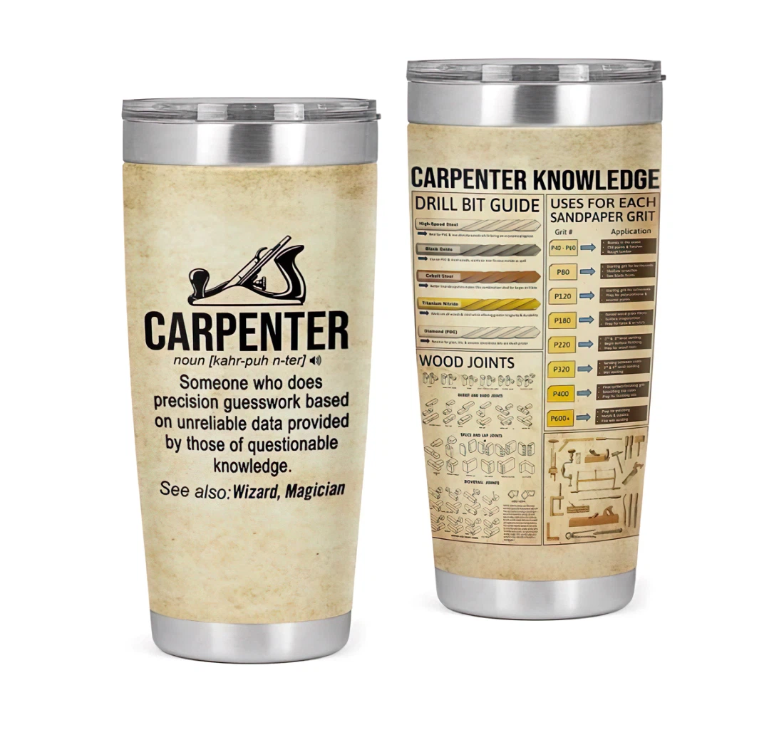 Carpenter Knowledge Carpenter Definition 3d Printed Insulated Coffee Skinny Cup Double Walled Hot & Cold Drinks Tumbler 20oz With Lid, Travel Coffee