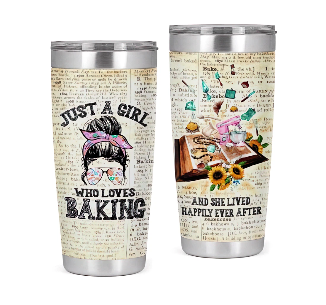 Just A Girl Who Love Baking And She Lived Happily 3d Printed Insulated Coffee Skinny Cup Double Walled Hot & Cold Drinks Tumbler 20oz With Lid, Travel