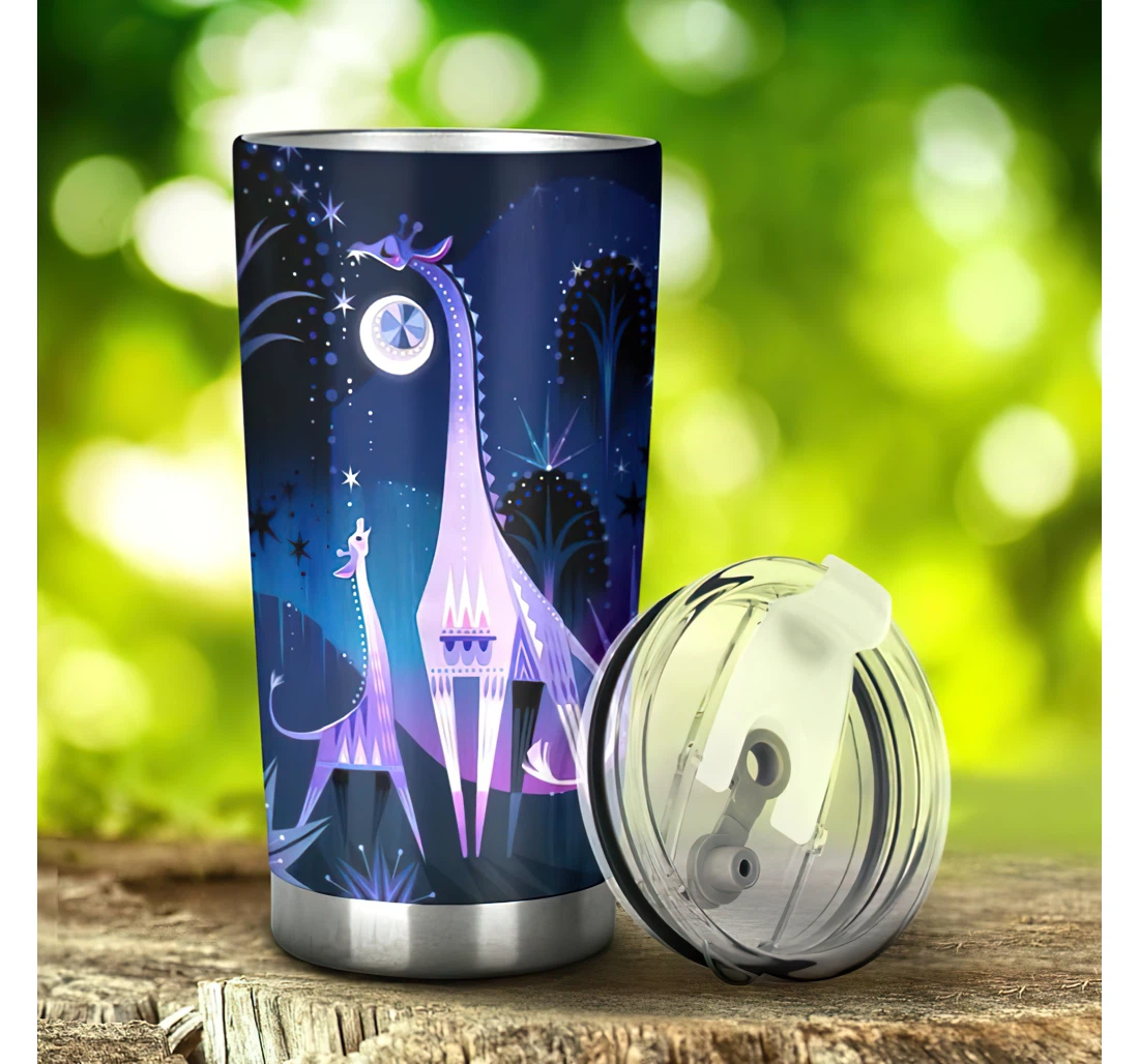 Charming Giraffe Mom In Moonlight 3d Printed Insulated Coffee Skinny Cup Double Walled Hot & Cold Drinks Tumbler 20-30oz With Lid, Travel Coffee Mug