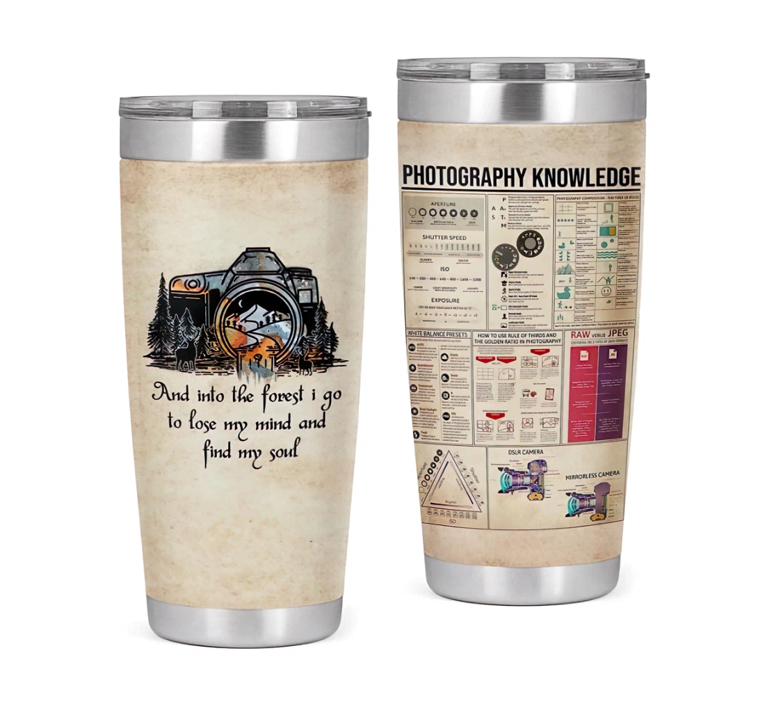 Camping Camera Photography Knowledge 3d Printed Insulated Coffee Skinny Cup Double Walled Hot & Cold Drinks Tumbler 20oz With Lid, Travel Coffee Mug