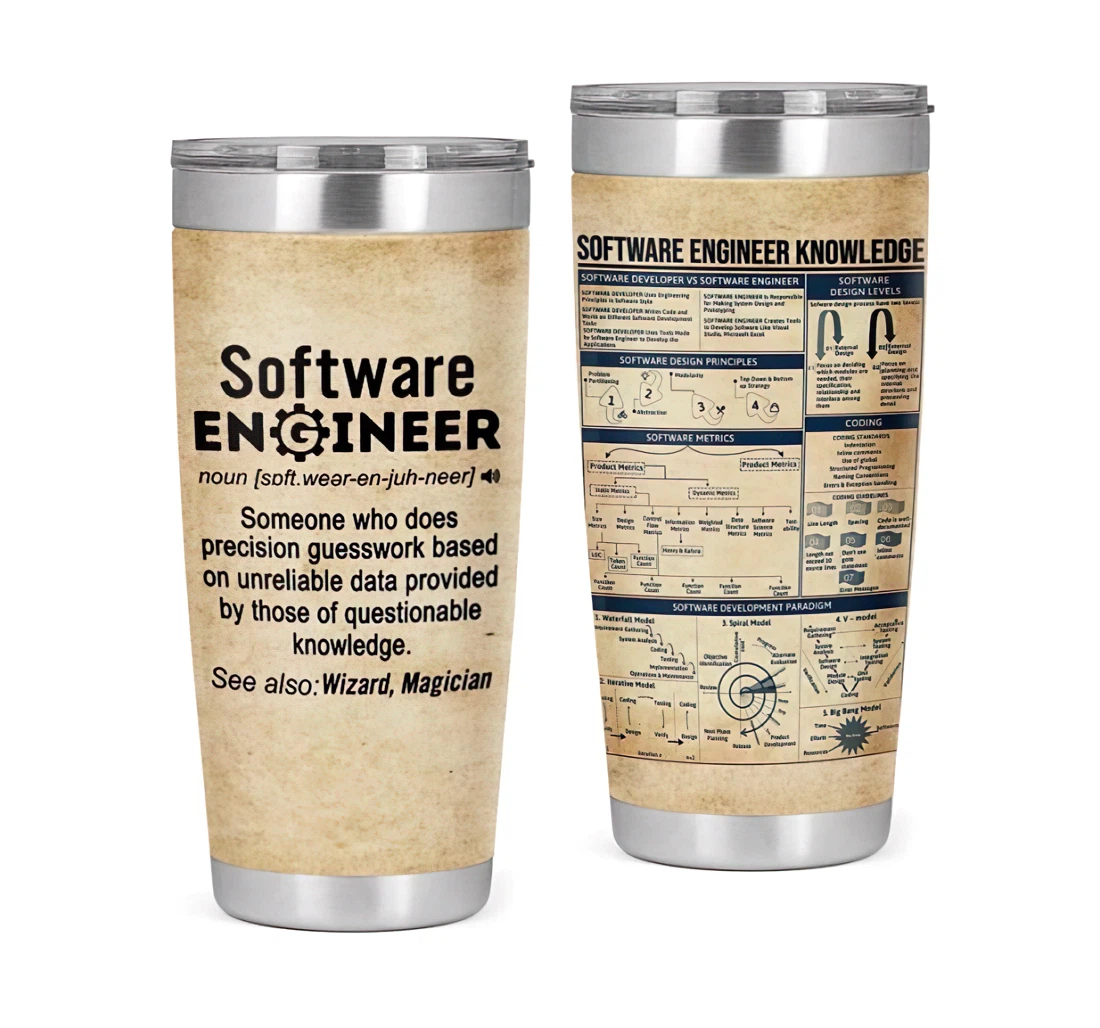 Software Engineer Knowledge Engineer Definition 3d Printed Insulated Coffee Skinny Cup Double Walled Hot & Cold Drinks Tumbler 20oz With Lid, Travel