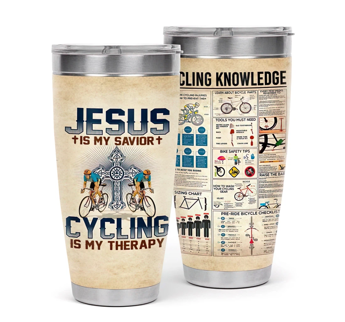 Cycling Knowledge Cycling Is My Therapy 3d Printed Insulated Coffee Skinny Cup Double Walled Hot & Cold Drinks Tumbler 20oz With Lid, Travel Coffee