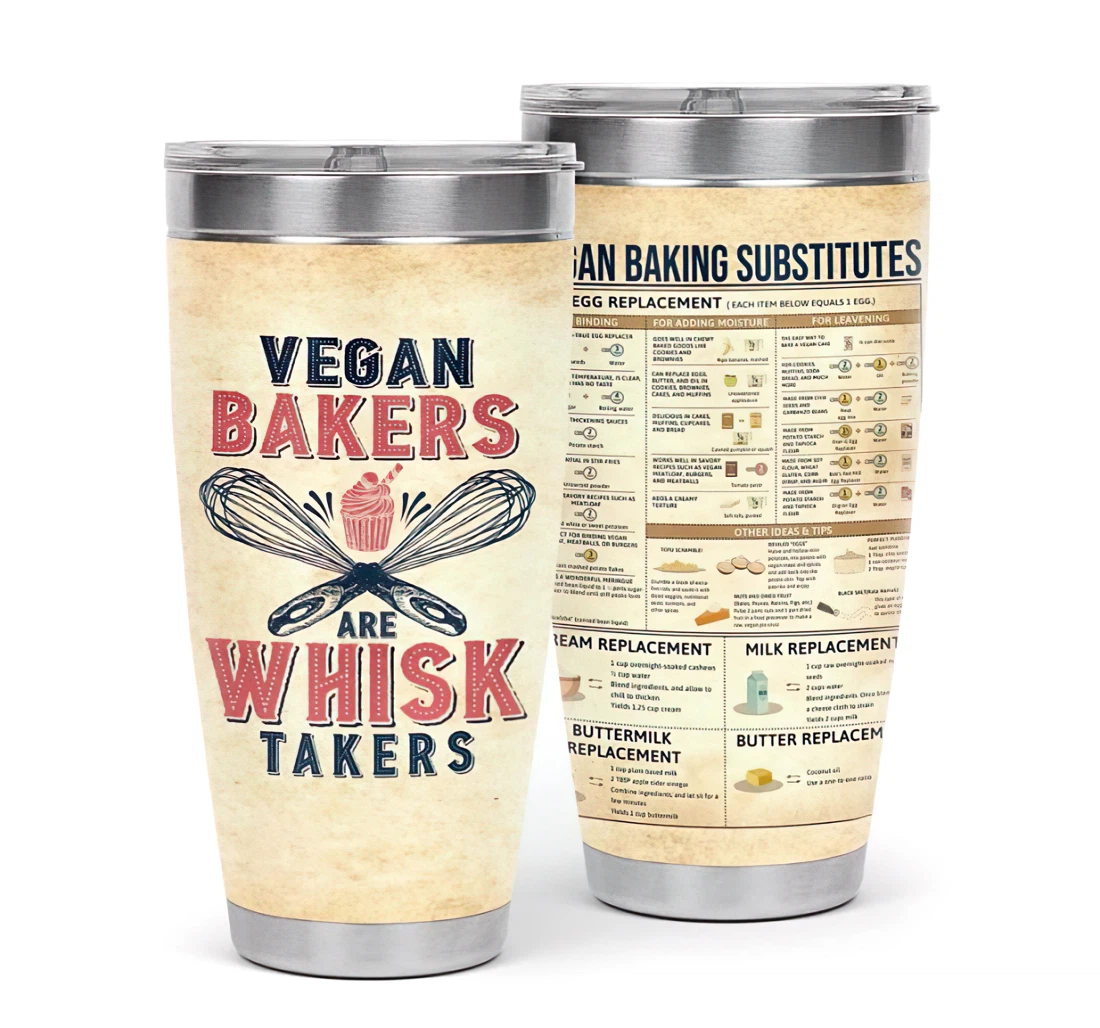 Vegan Bakers Are Whisk Takers 3d Printed Insulated Coffee Skinny Cup Double Walled Hot & Cold Drinks Tumbler 20oz With Lid, Travel Coffee Mug