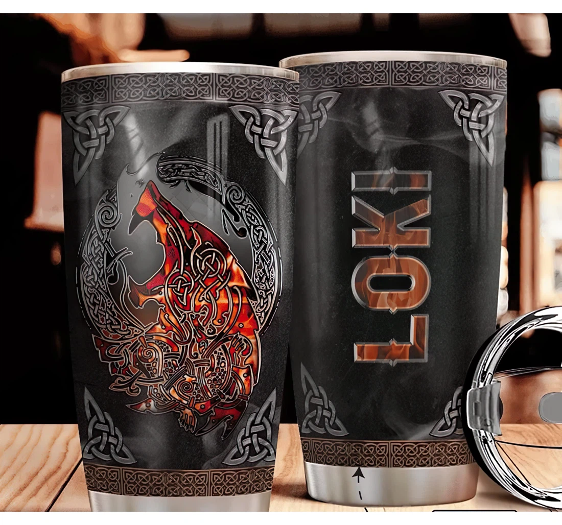 Viking Wolf Fire Roaring Personalized Custom Name 3d Printed Insulated Coffee Skinny Cup Double Walled Hot & Cold Drinks Tumbler 20-30oz With Lid, Mug