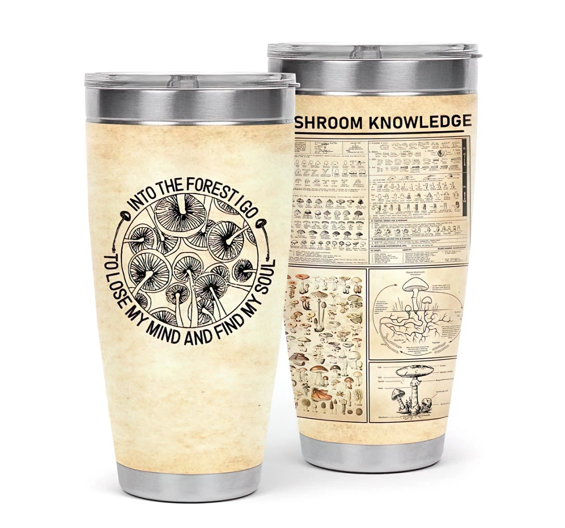 Mushroom Knowledge Into The Forest I Go 3d Printed Insulated Coffee Skinny Cup Double Walled Hot & Cold Drinks Tumbler 20oz With Lid, Travel Coffee