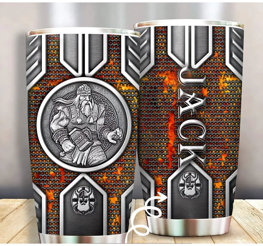 Viking Human Fire Personalized Custom Name 3d Printed Insulated Coffee Skinny Cup Double Walled Hot & Cold Drinks Tumbler 20-30oz With Lid, Travel Mug