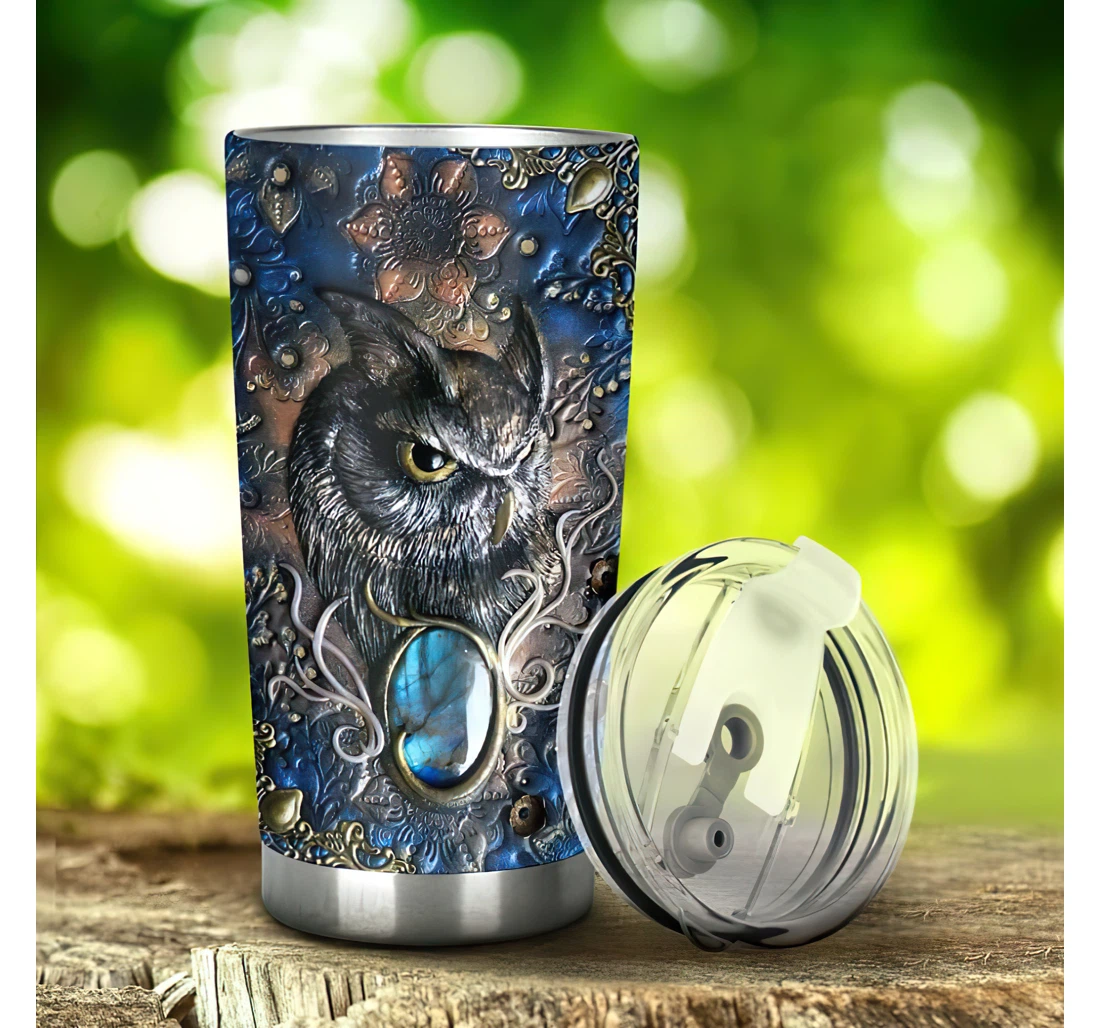 Magical Owl On Mirror 3d Printed Insulated Coffee Skinny Cup Double Walled Hot & Cold Drinks Tumbler 20-30oz With Lid, Travel Coffee Mug