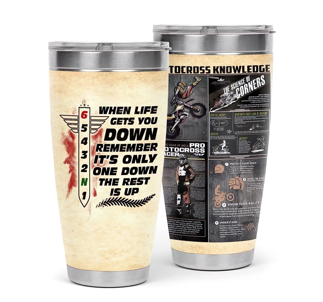 Motorcycling Knowledge When Life Gets Down 3d Printed Insulated Coffee Skinny Cup Double Walled Hot & Cold Drinks Tumbler 20oz With Lid, Travel Coffee
