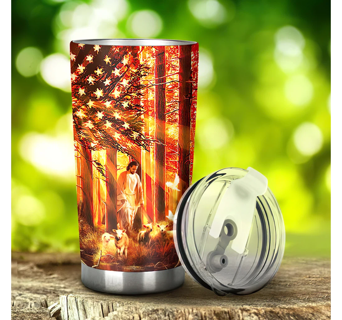 God Jesus Walking With The Lambs 3d Printed Insulated Coffee Skinny Cup Double Walled Hot & Cold Drinks Tumbler 20-30oz With Lid, Travel Coffee Mug