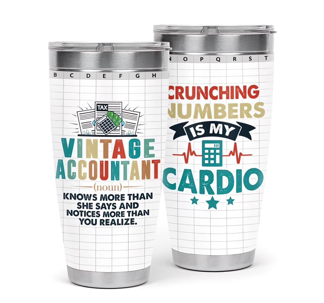 Crunching Numbers Is My Cardio 3d Printed Insulated Coffee Skinny Cup Double Walled Hot & Cold Drinks Tumbler 20oz With Lid, Travel Coffee Mug
