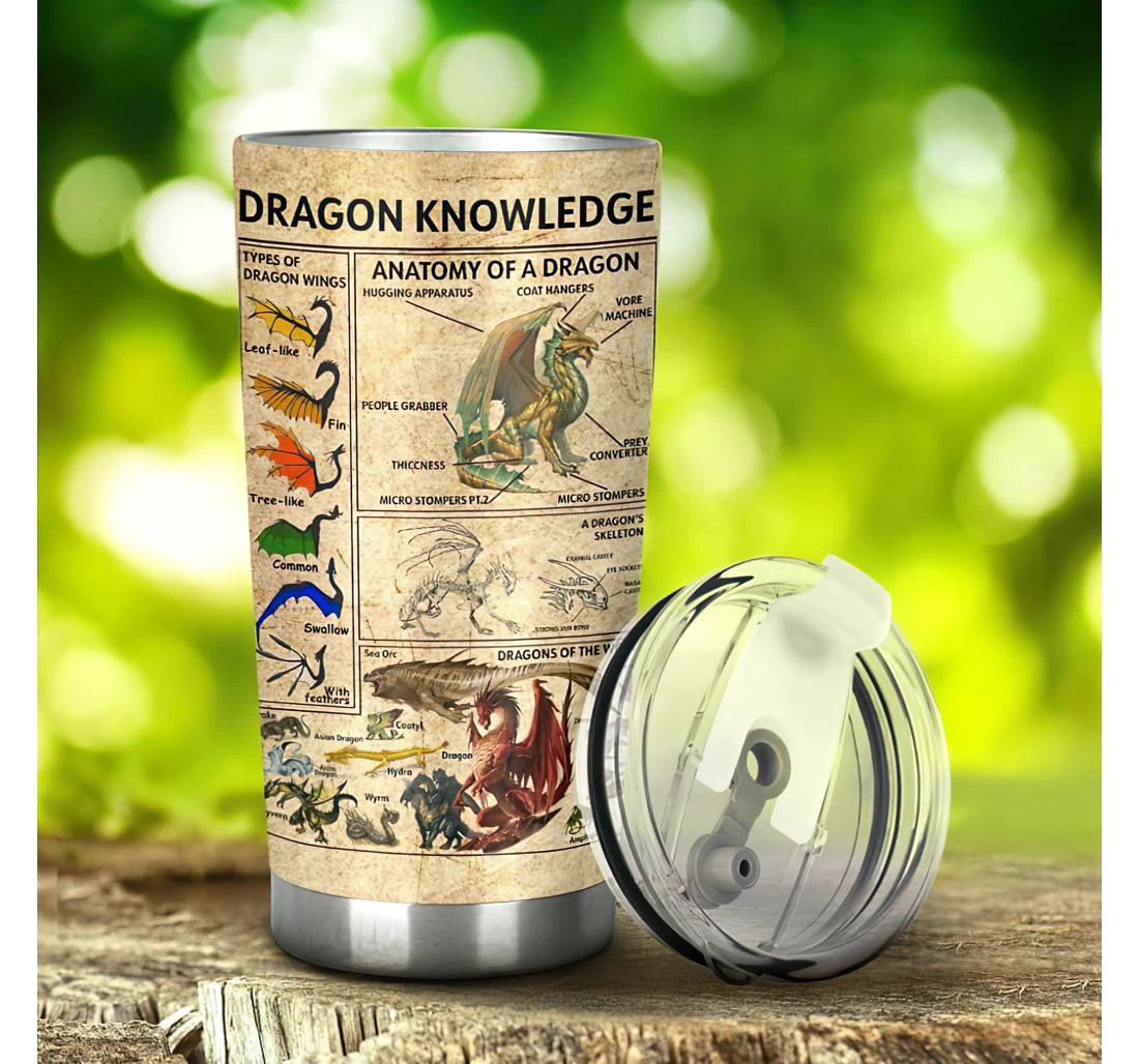 Vintage Dragon Knowledges 3d Printed Insulated Coffee Skinny Cup Double Walled Hot & Cold Drinks Tumbler 20-30oz With Lid, Travel Coffee Mug
