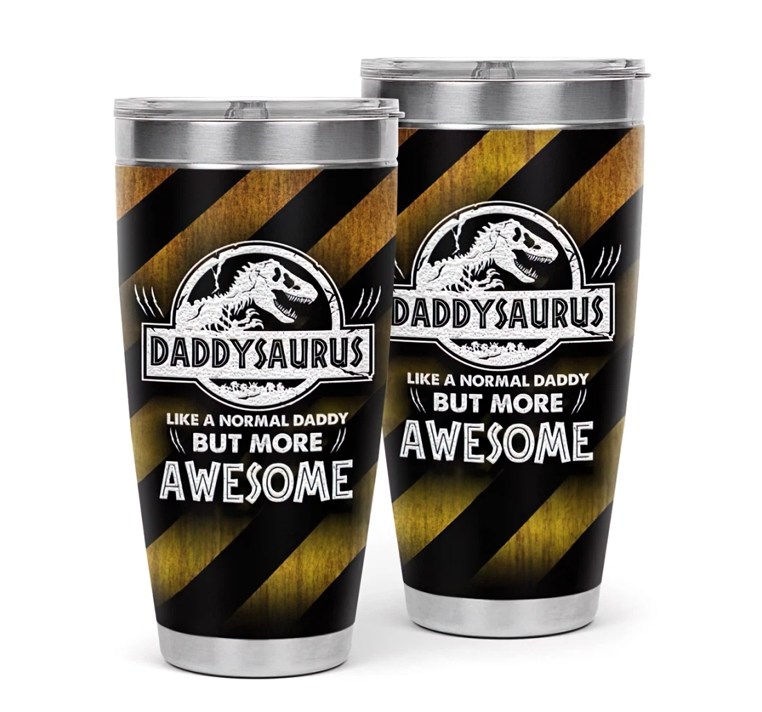 Father's Day Daddy Saurus Like A Normal Daddy 3d Printed Insulated Coffee Skinny Cup Double Walled Hot & Cold Drinks Tumbler 20oz With Lid, Travel Mug