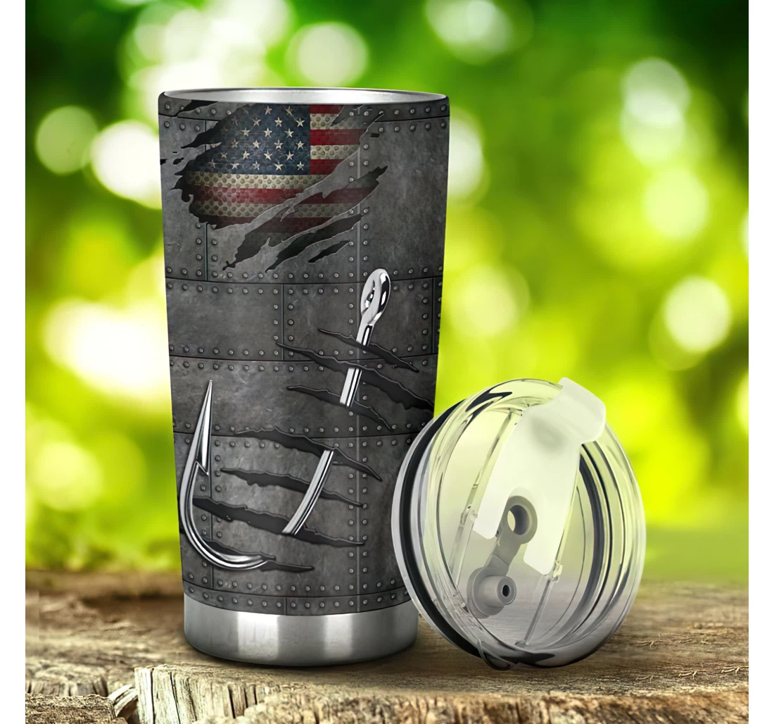 Fishing Hobbies Hook Metal 3d Printed Insulated Coffee Skinny Cup Double Walled Hot & Cold Drinks Tumbler 20-30oz With Lid, Travel Coffee Mug