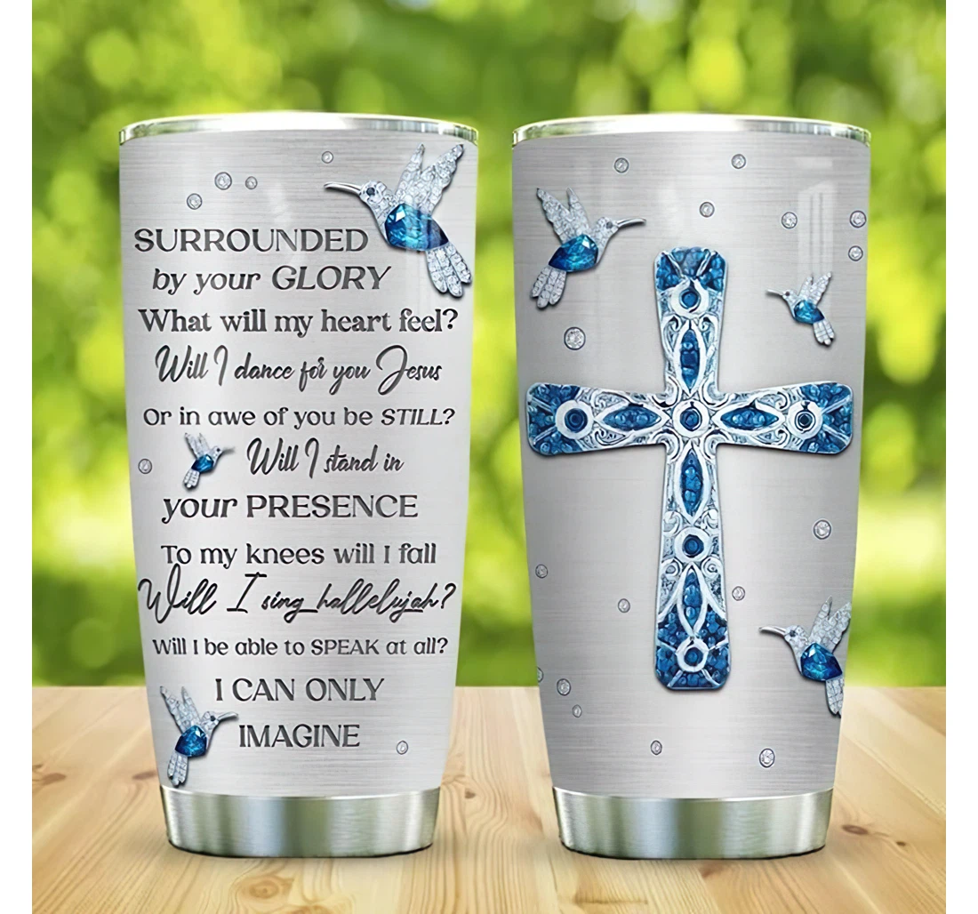 Personalized Name Faith Hummingbird Blue Cross I Can Only Imagine Or Perfect Gifts Birthday Father's Day 4th Of July Veterans Day Tumbler 20-30oz With