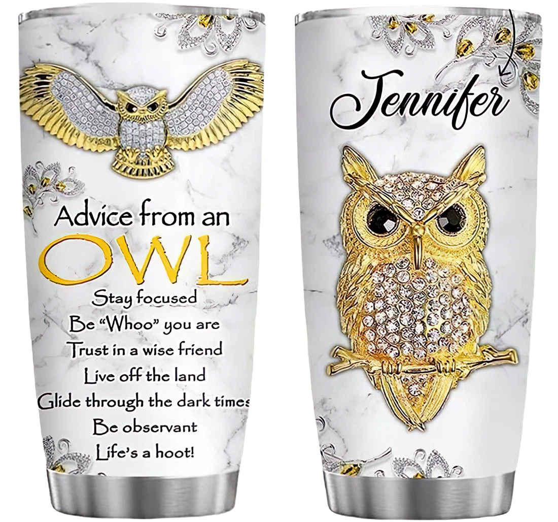 Personalized Name Advice From An Owl Or Perfect Gifts Birthday Father's Day 4th Of July Veterans Day Tumbler 20-30oz With Lid, Travel Coffee Mug