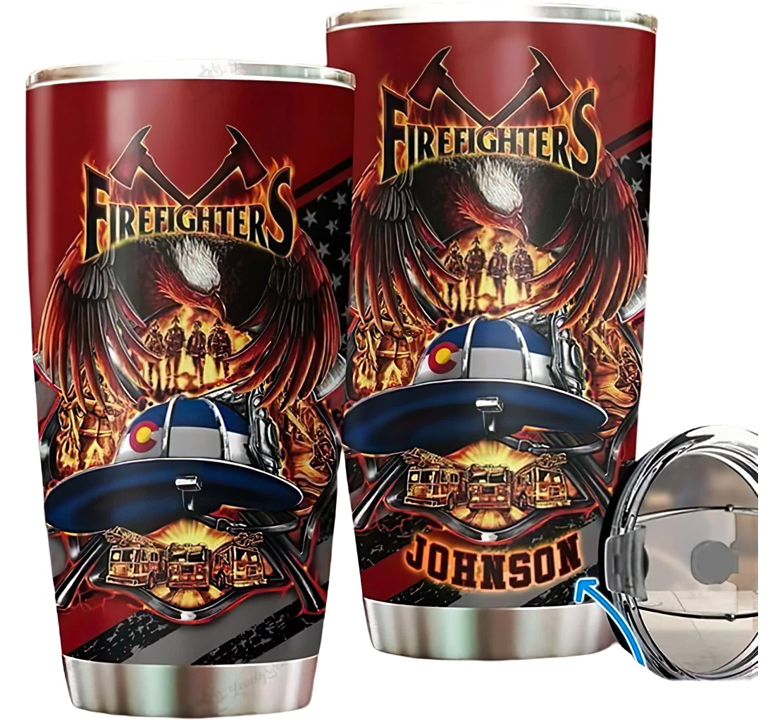 Personalized Name Colorado Firefighter Heroes Fire Symbol Or Perfect Gifts Birthday Father's Day 4th Of July Veterans Day Tumbler 20-30oz With Lid,