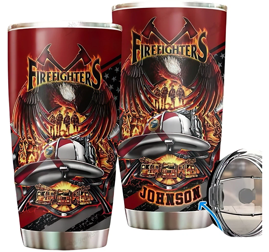 Personalized Name Florida Firefighter Heroes Fire Symbol Or Perfect Gifts Birthday Father's Day 4th Of July Veterans Day Tumbler 20-30oz With Lid, Mug