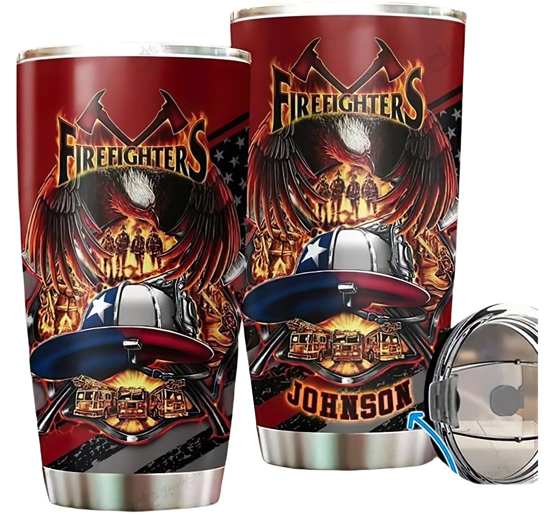 Personalized Name Texas Firefighter Heroes Fire Symbol Or Perfect Gifts Birthday Father's Day 4th Of July Veterans Day Tumbler 20-30oz With Lid, Mug