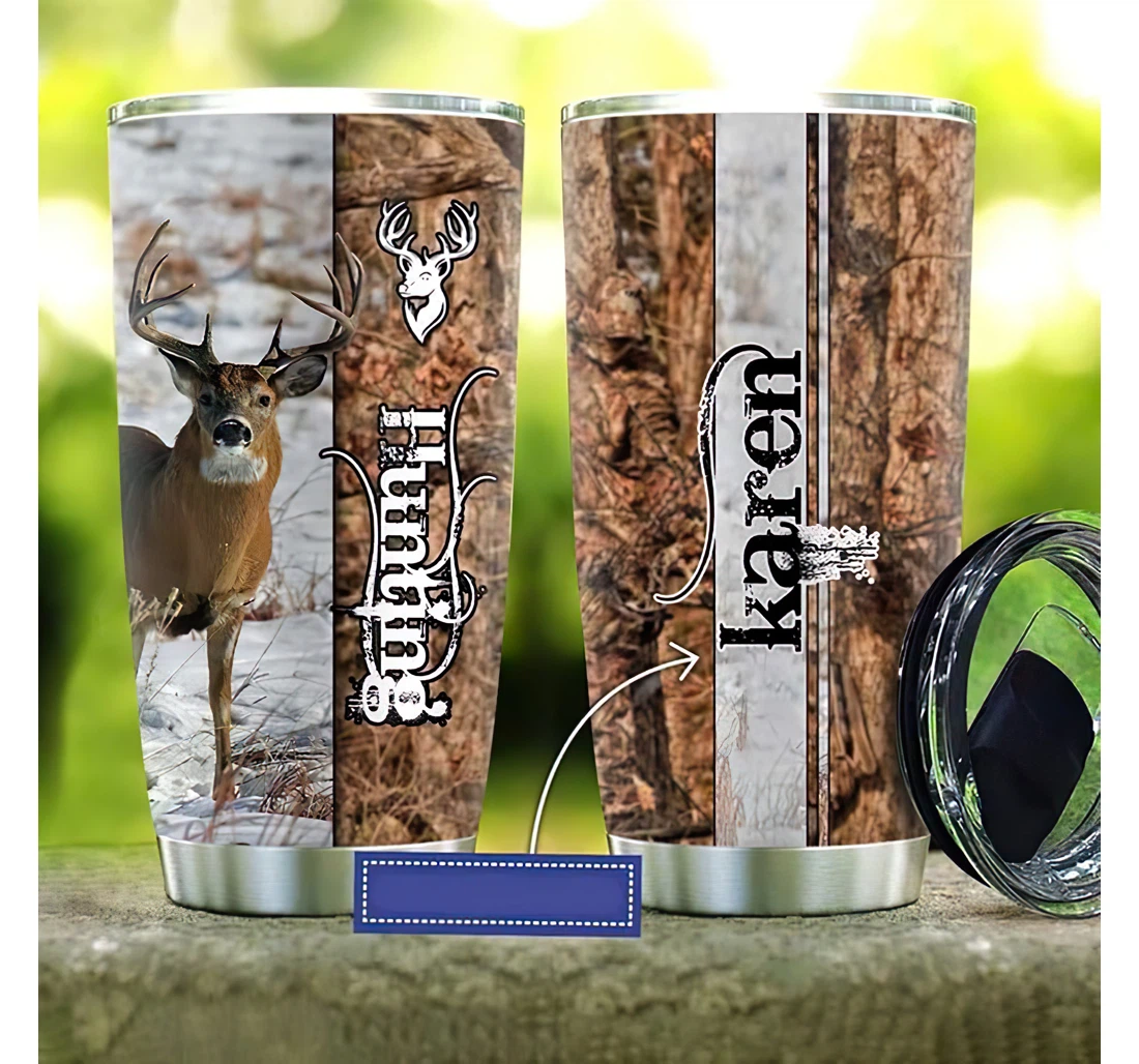 Personalized Name Deer Hunting Lover Camo Or Perfect Gifts Birthday Father's Day 4th Of July Veterans Day Tumbler 20-30oz With Lid, Travel Coffee Mug