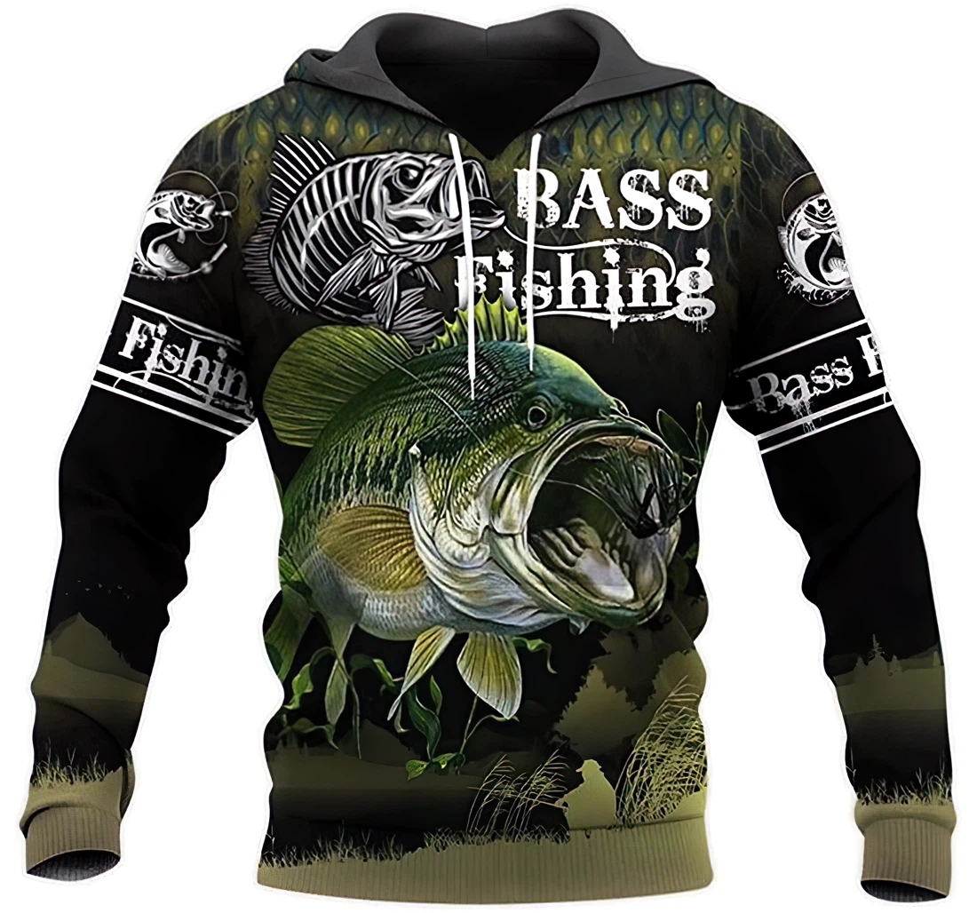 Bass Fishing Green Scale Included - 3D Printed Hoodie, Sweatshirt