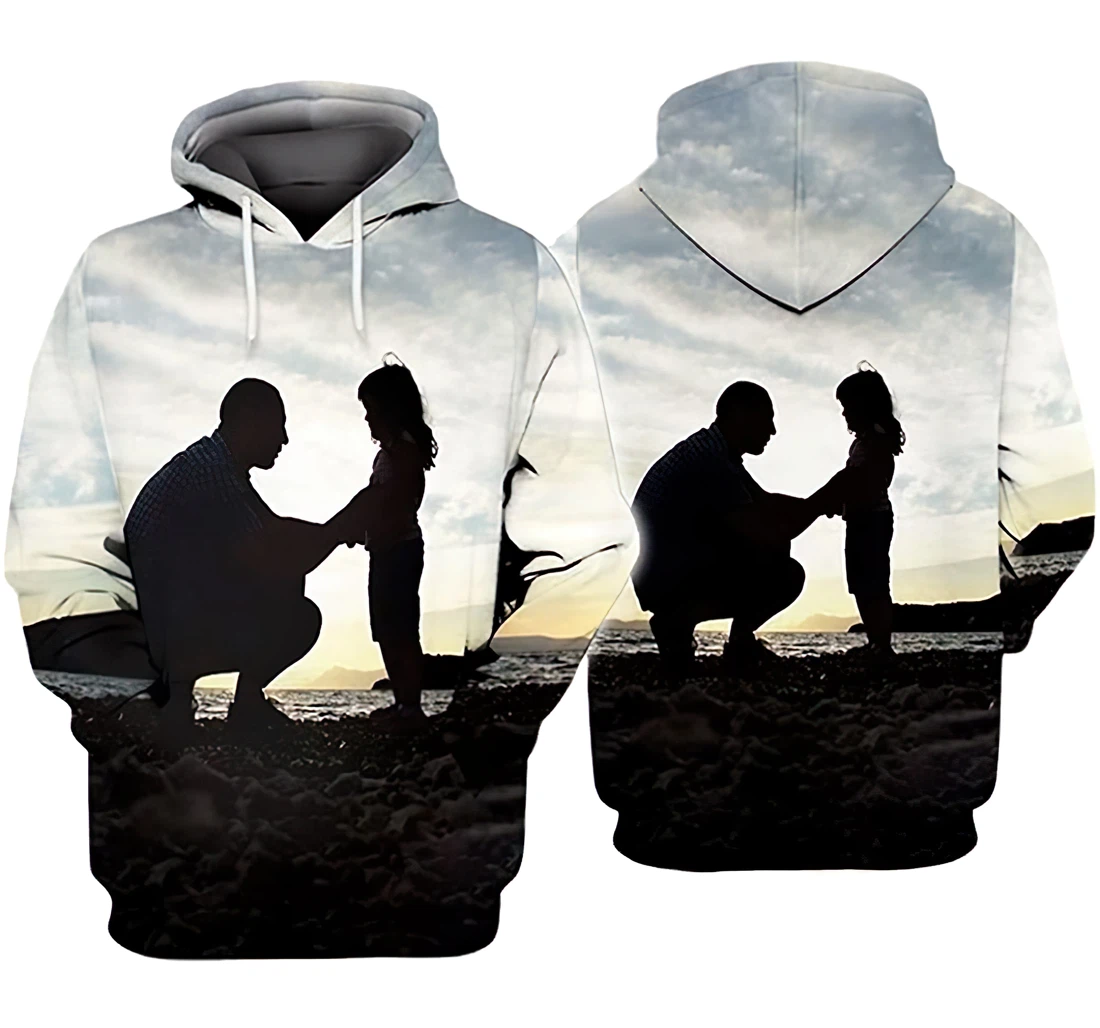 Dad And Little Daughter Art And White - 3D Printed Hoodie, Sweatshirt