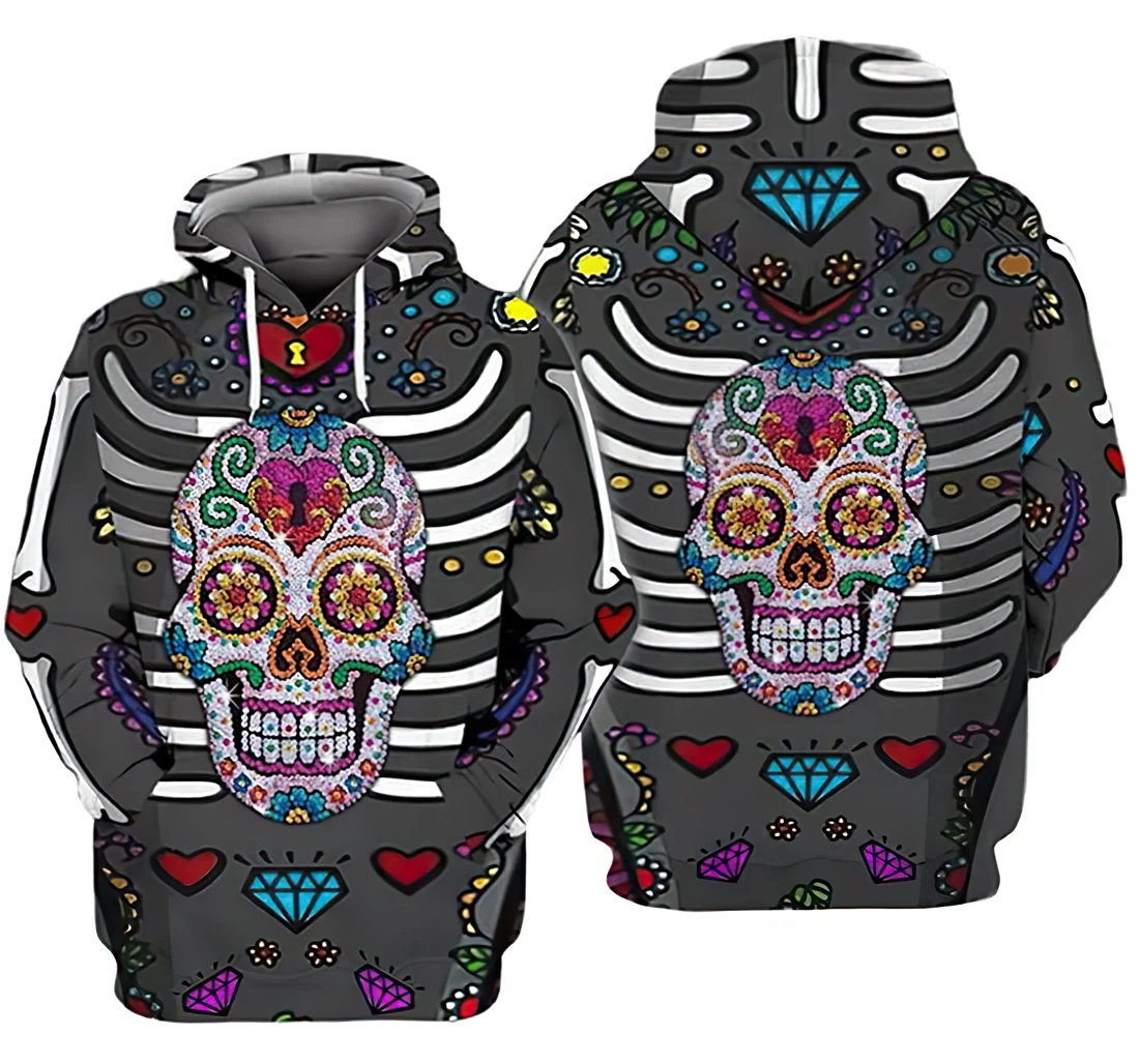 Sugar Skull Diamond Included - 3D Printed Hoodie, Sweatshirt