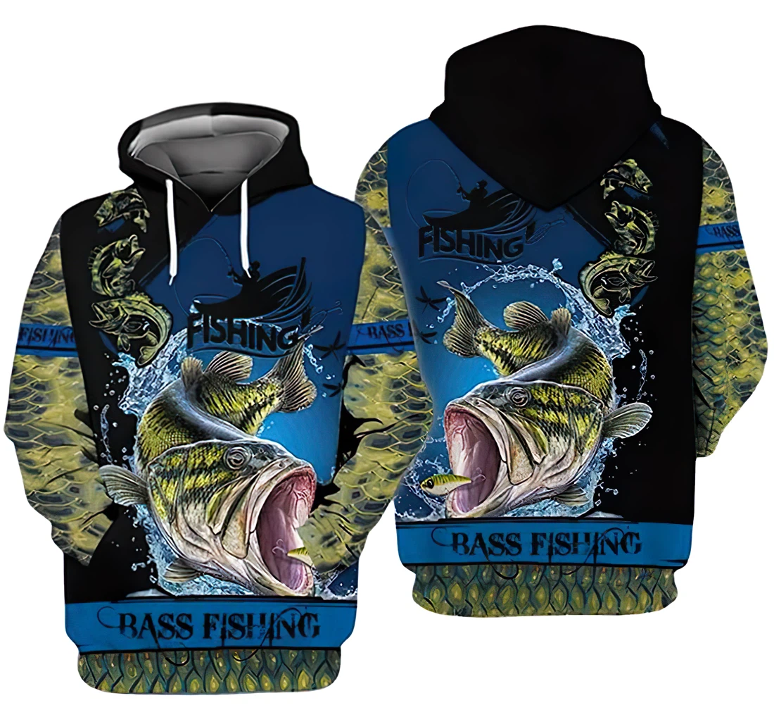 Bass Fishing And Blue Included - 3D Printed Hoodie, Sweatshirt