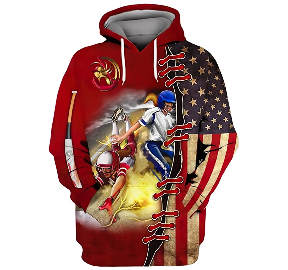 Us Baseball Girl Players America Flag Included - 3D Printed Hoodie, Sweatshirt