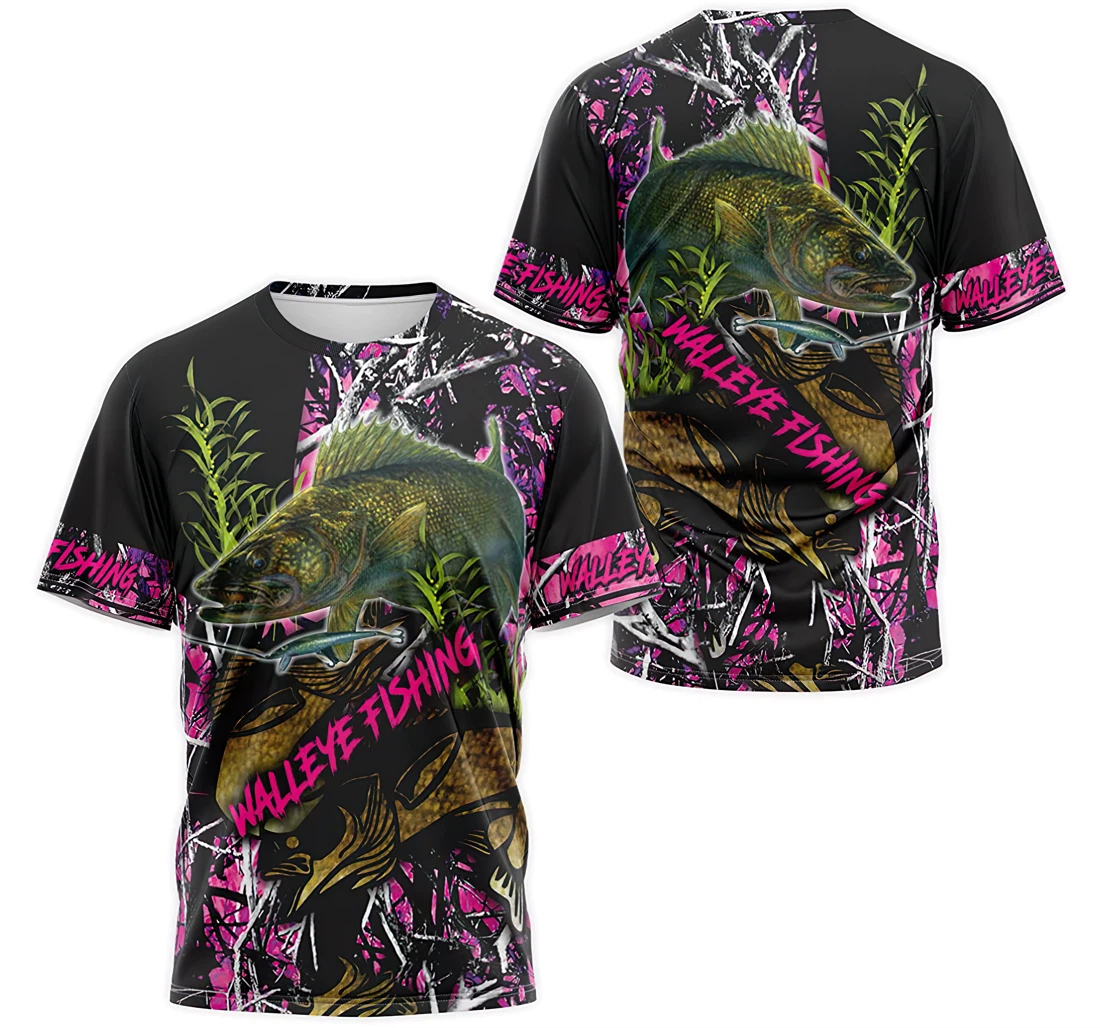 T-Shirt, Hoodie - Walleye Fishing Pink Tree Camo 3D Printed