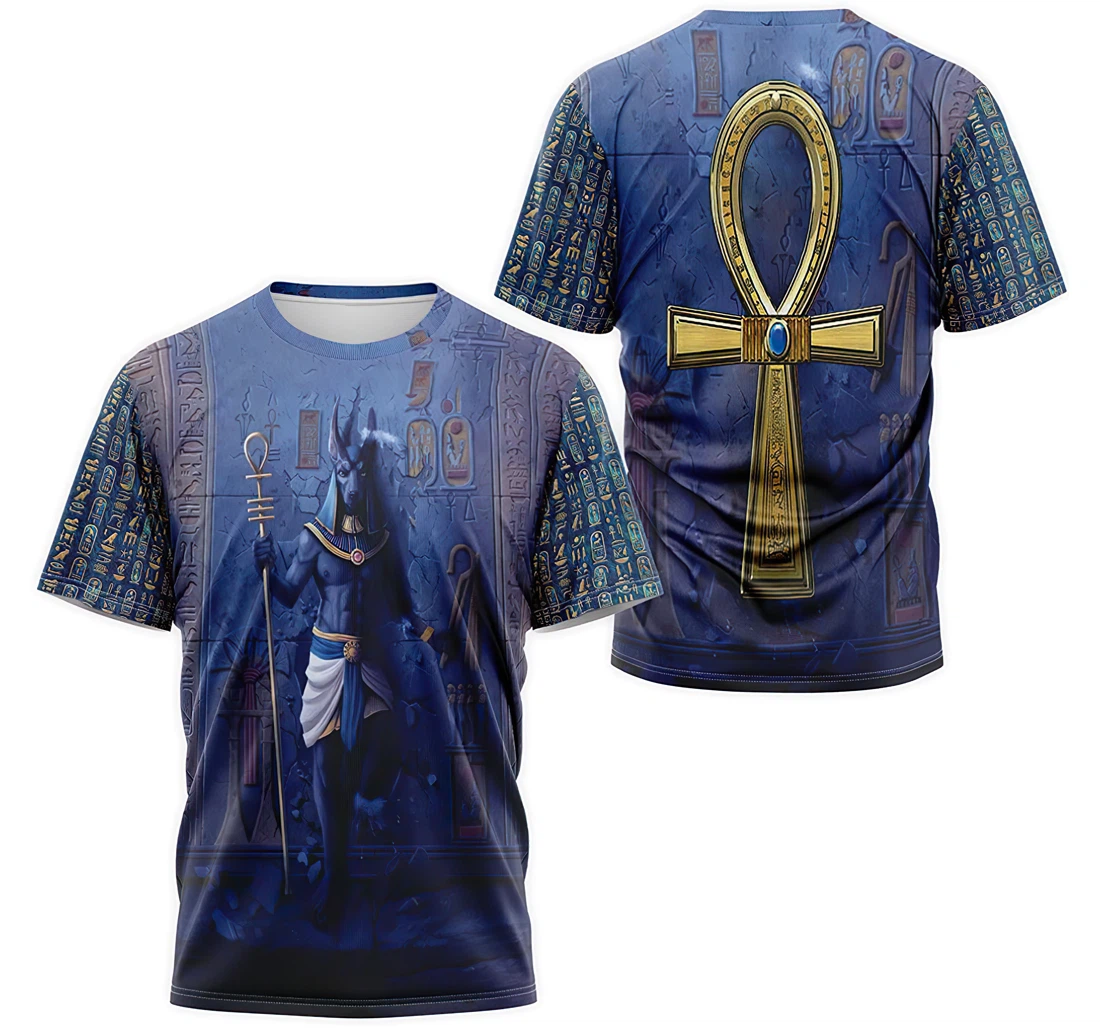 T-Shirt, Hoodie - Blue Anubis God And Ankh Cruz Ancient Egypt Hieroglyphic 3D Printed