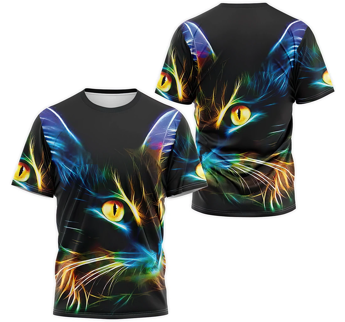 T-Shirt, Hoodie - Multicolor Neon Cat Face 3D Printed