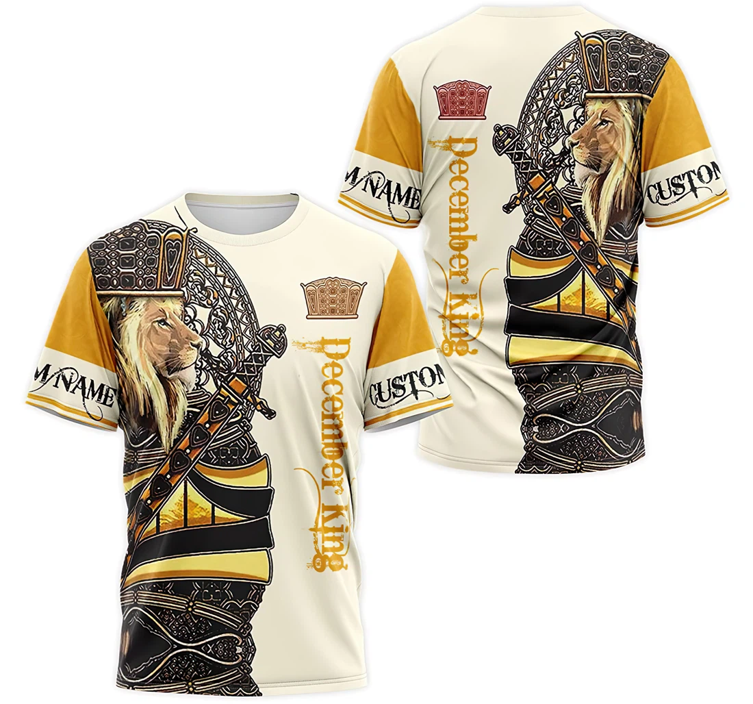 T-Shirt, Hoodie - Custom Name Crown Lion December King 3D Printed