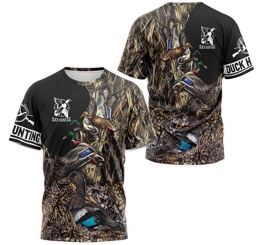 T-Shirt, Hoodie - Mallard Duck Hunting Floral Leaves Camo 3D Printed