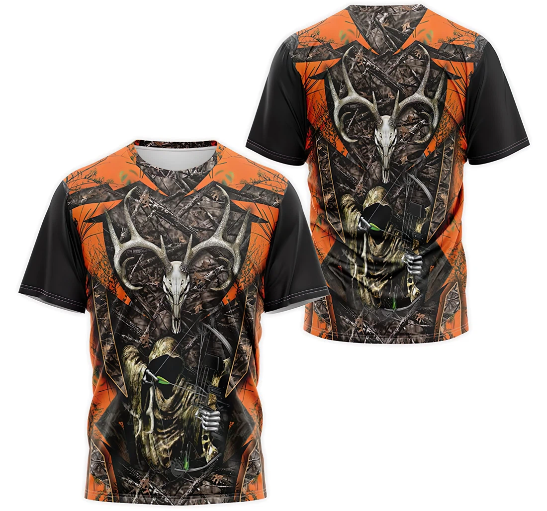 T-Shirt, Hoodie - Deer Skull Grim Reaper Bow Hunter Orange Tree Camo 3D Printed