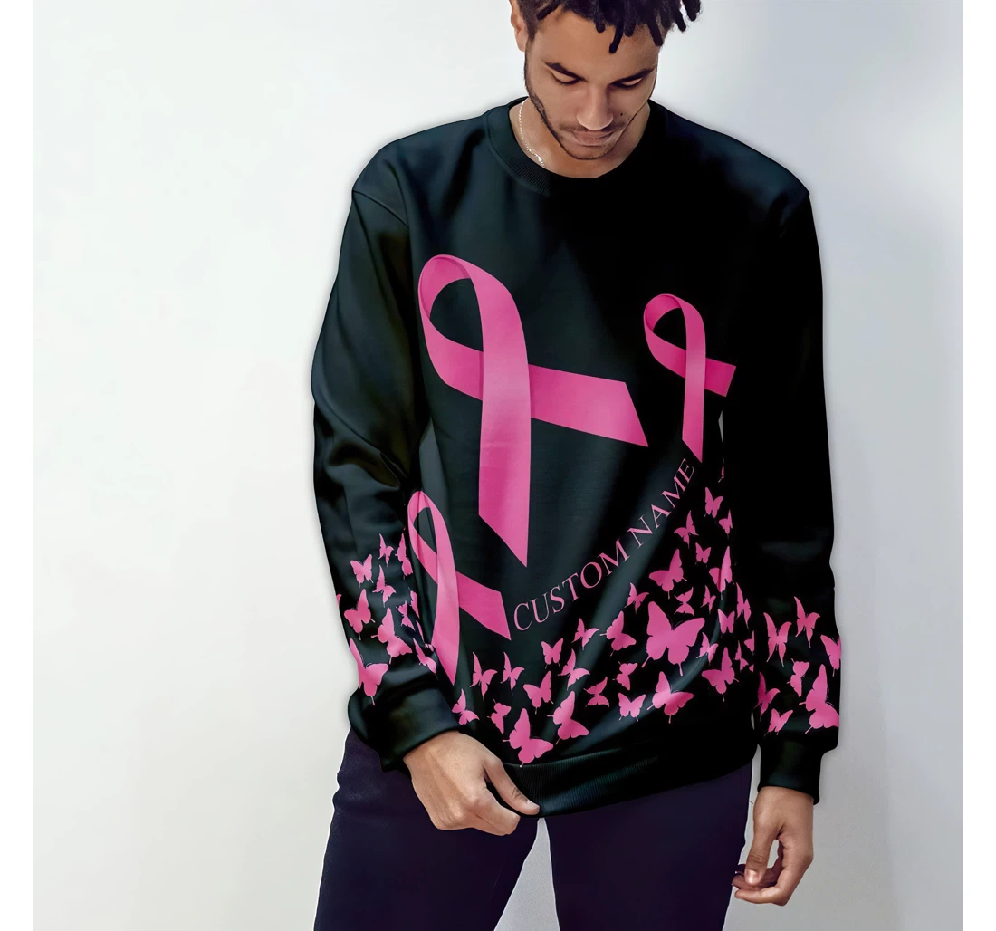 T-Shirt, Hoodie - Custom Name Breast Cancer Awareness Butterfly Pattern 3D Printed