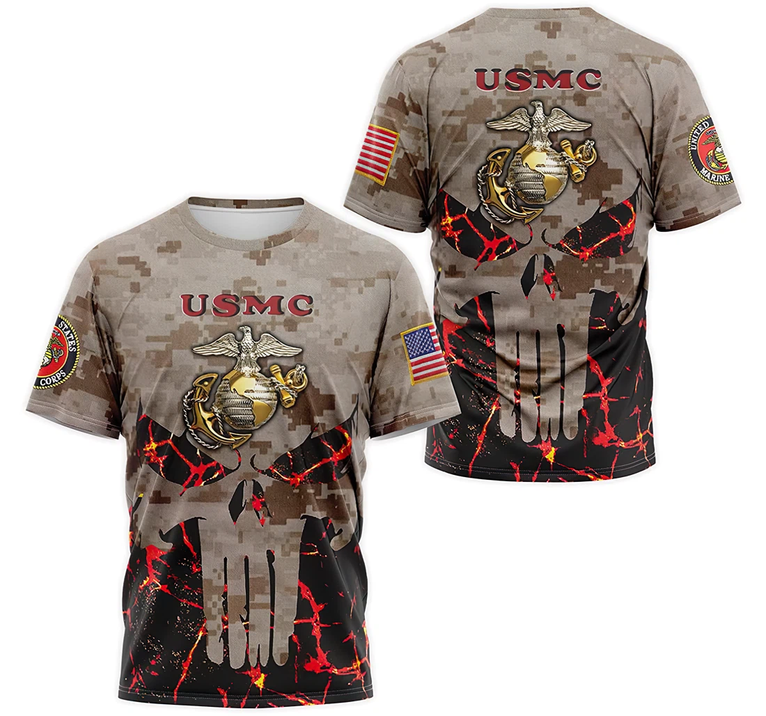 T-Shirt, Hoodie - Military US Marine Corps Skull Fire Camo 3D Printed
