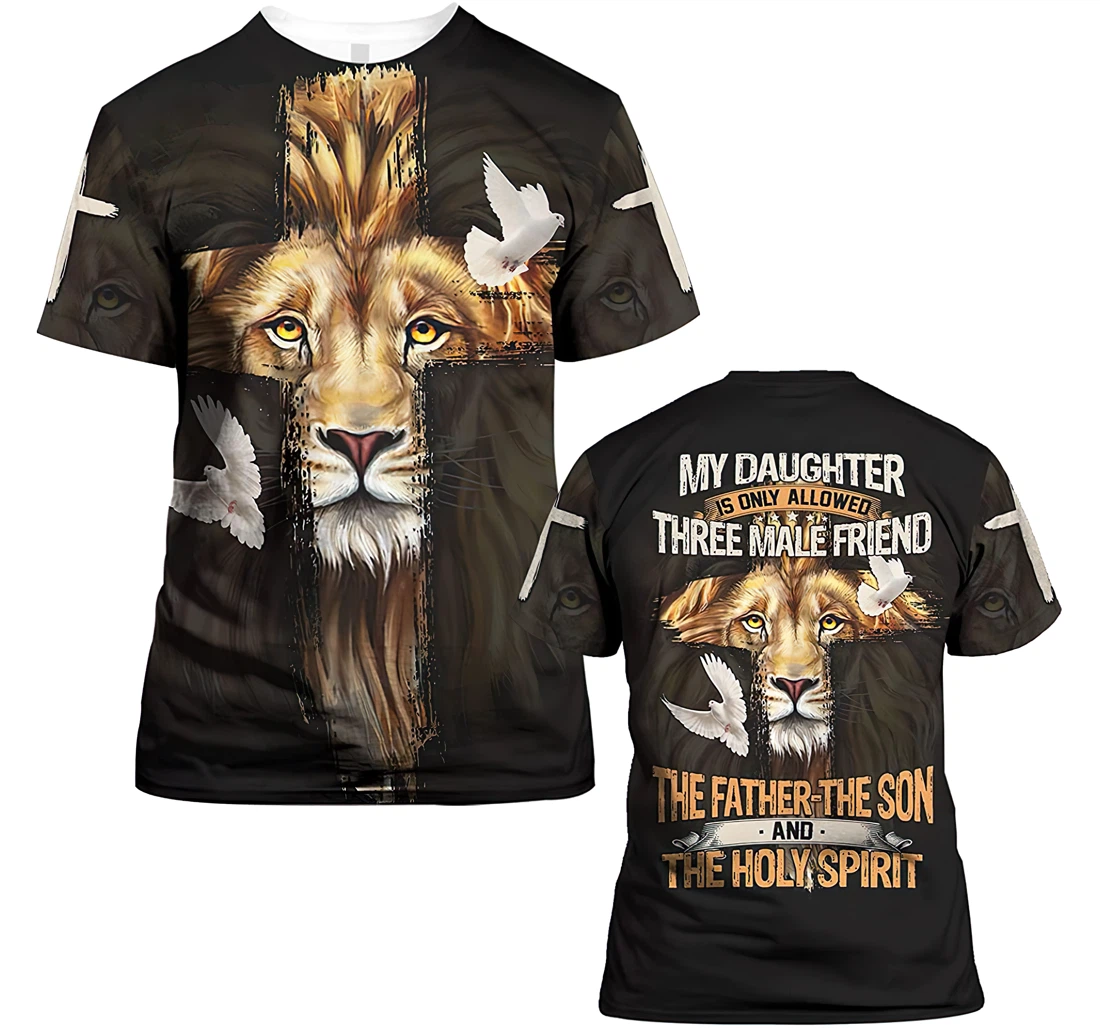 Three Male Friend Lion Christian Gift Christian Warrior Printing Light Blue - 3D Printed T-shirt