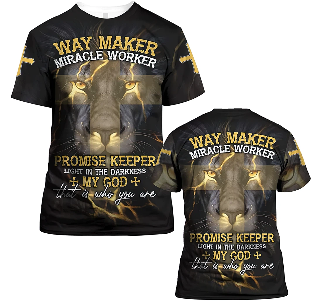 My God Way Maker Lion Of Judah Christian Gift Christian Warrior Printing Light Blue - 3D Printed T-shirt