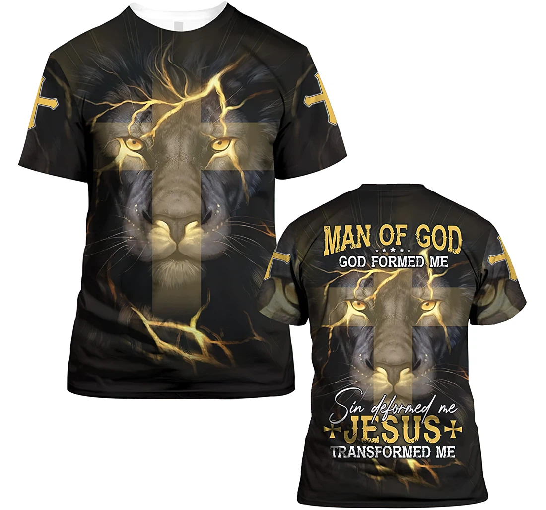 Man Of God Jesus Transformed Me Lion Christian Gift Christian Warrior Printing Light Blue - 3D Printed T-shirt