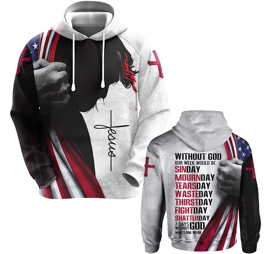 7 Days Without God Make One Weak American Flag Jesus Christ Gift Christian Warrior Printing Light Blue - 3D Printed Hoodie, Sweatshirt